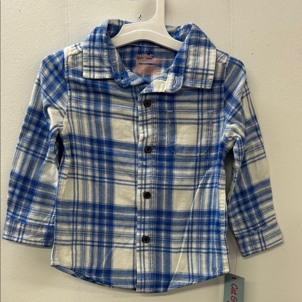 Cat & Jack Blue and White Plaid Button Down Shirt